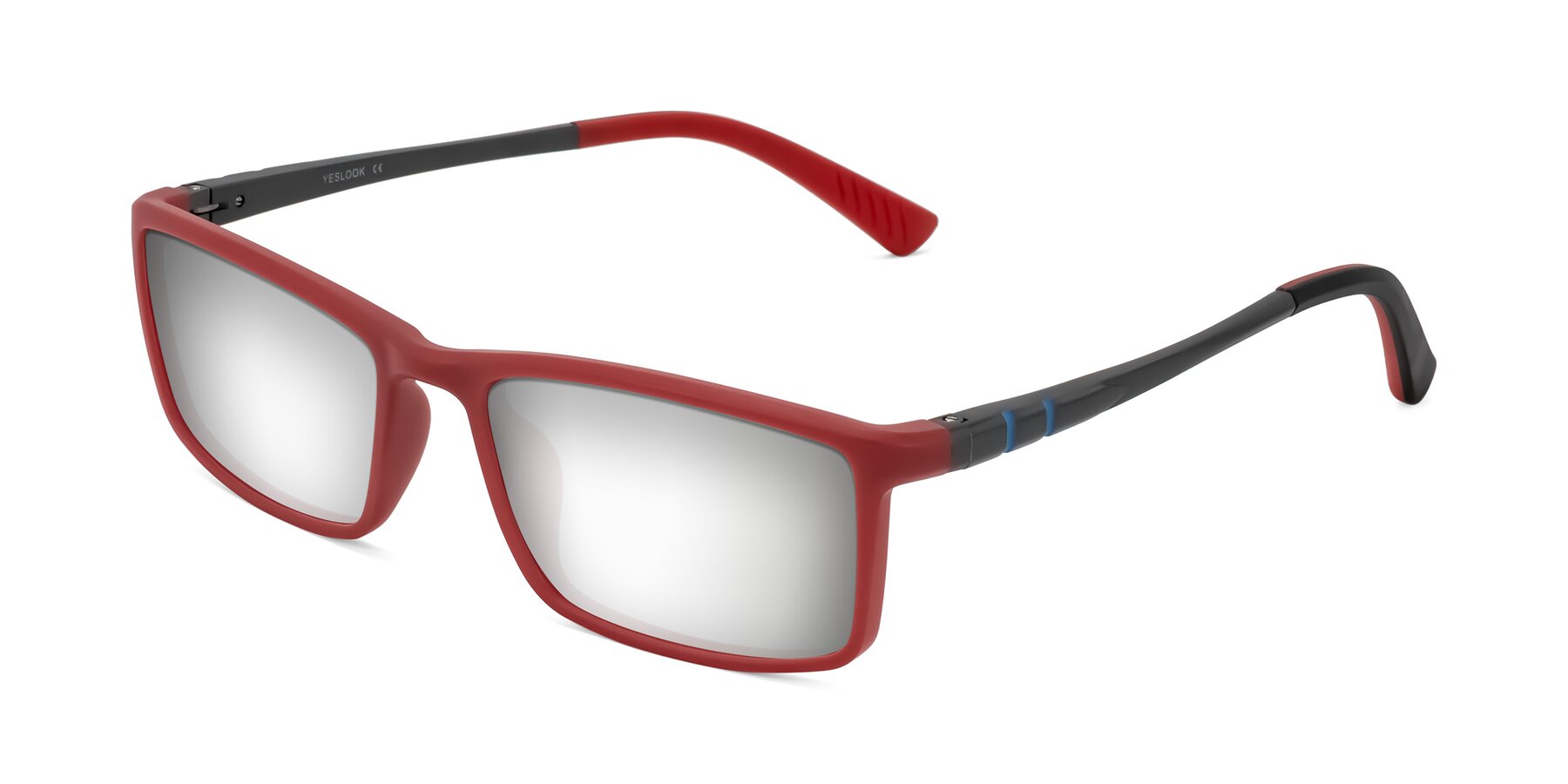 Angle of Kordii in Matte Red/Silver with Silver Mirrored Lenses
