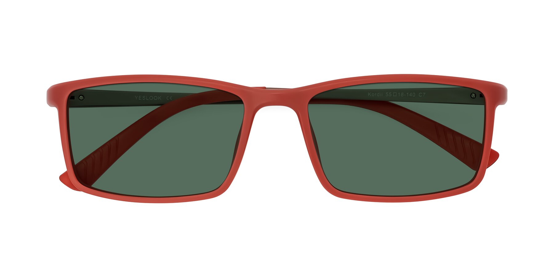 Folded Front of Kordii in Matte Red/Silver with Green Polarized Lenses