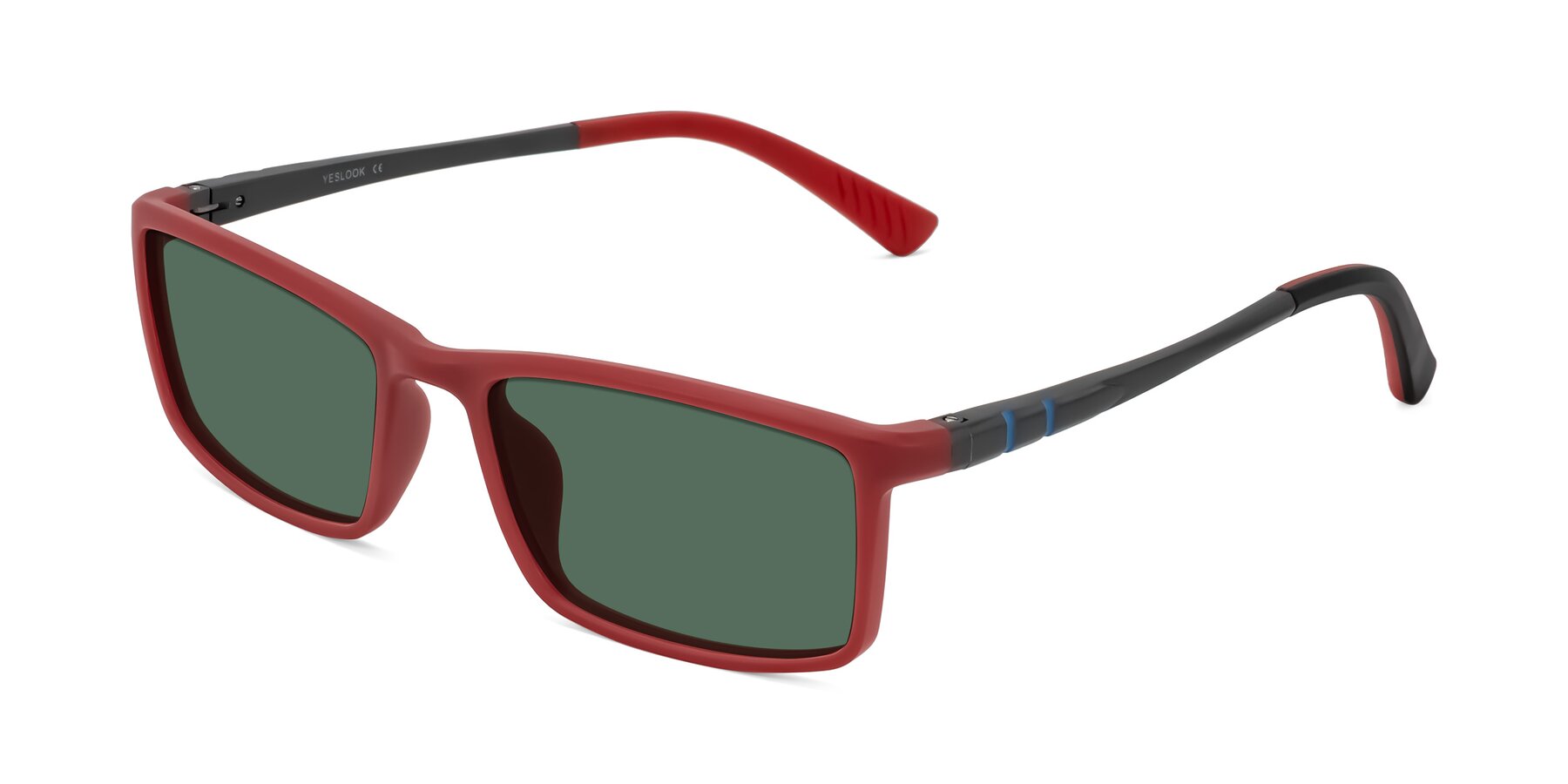 Angle of Kordii in Matte Red/Silver with Green Polarized Lenses