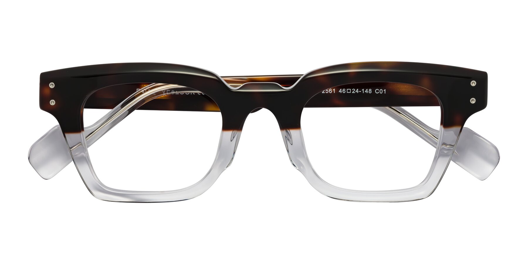 Folded Front of Perez in Dark Tortoise/Clear with Clear Eyeglass Lenses