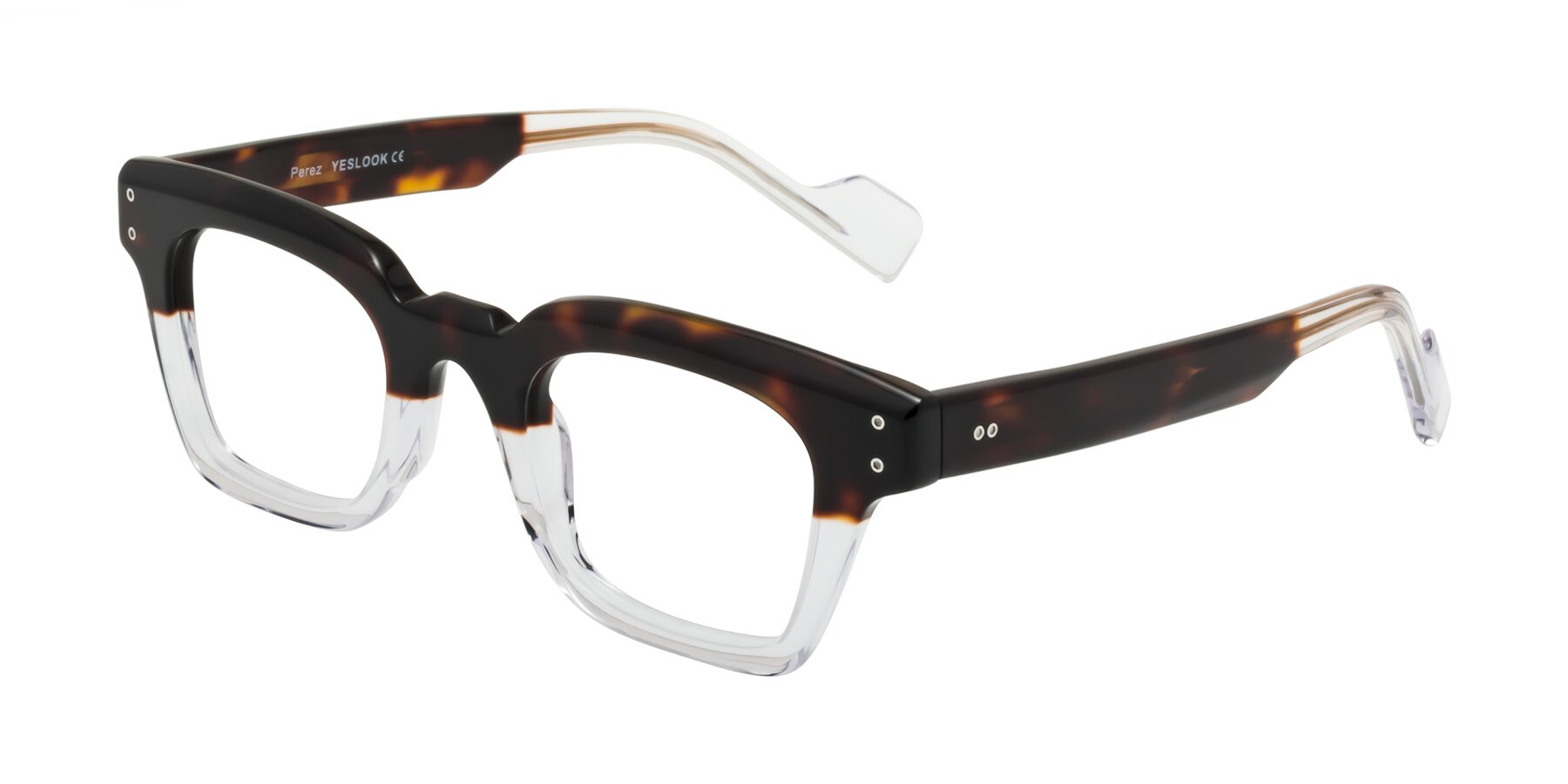 Angle of Perez in Dark Tortoise/Clear with Clear Eyeglass Lenses