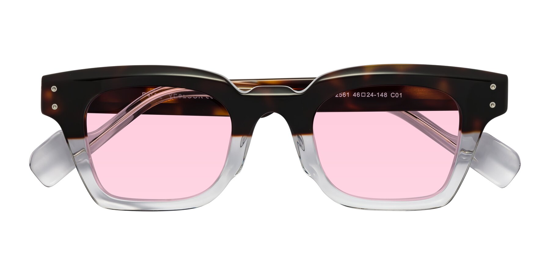 Folded Front of Perez in Dark Tortoise/Clear with Light Pink Tinted Lenses