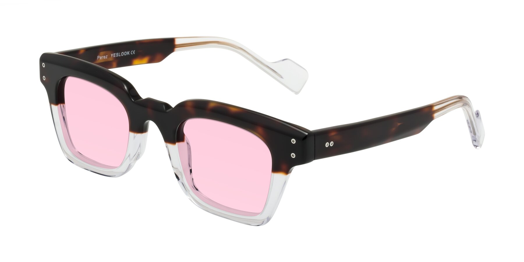 Angle of Perez in Dark Tortoise/Clear with Light Pink Tinted Lenses