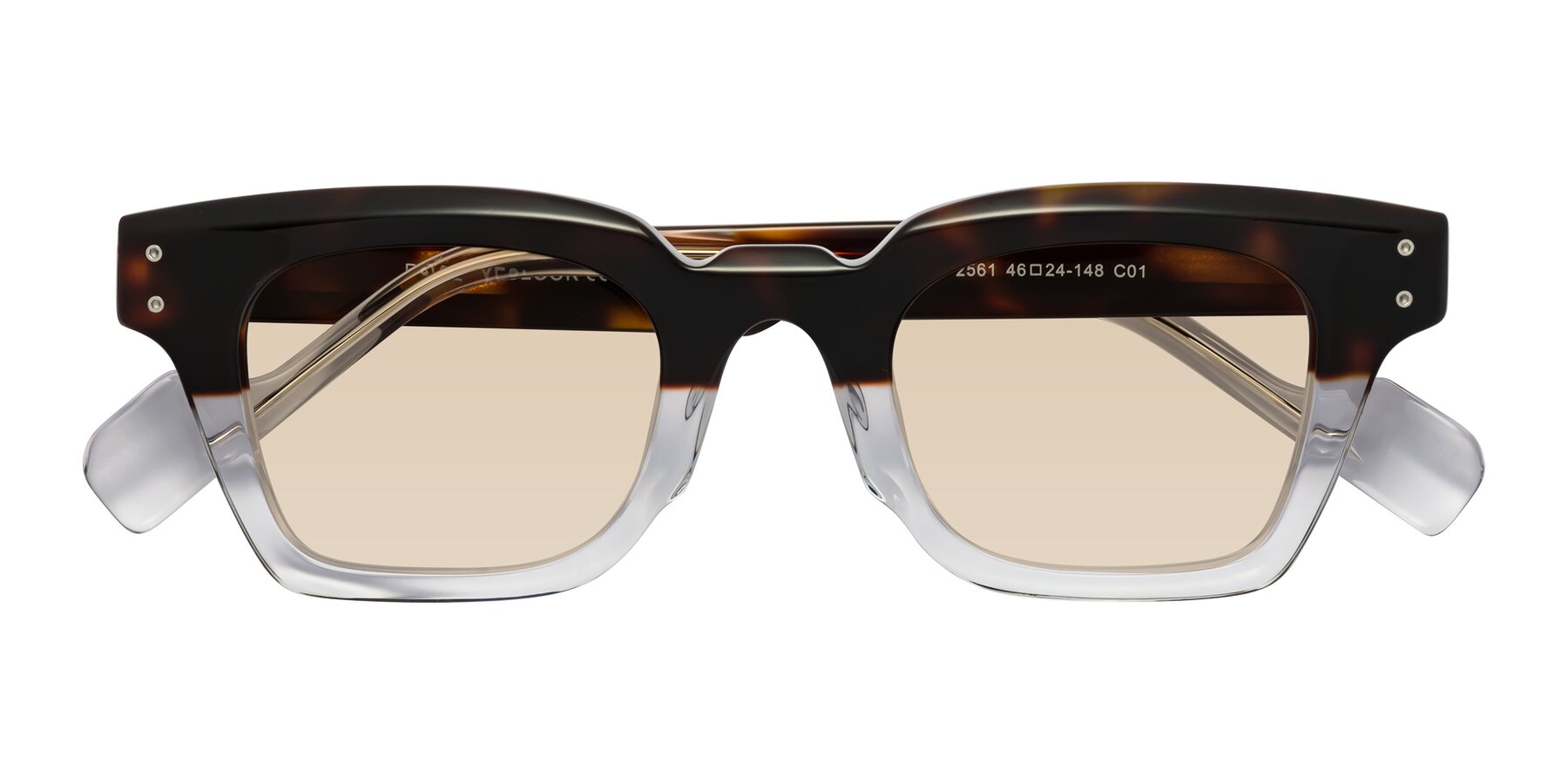 Folded Front of Perez in Dark Tortoise/Clear with Light Brown Tinted Lenses