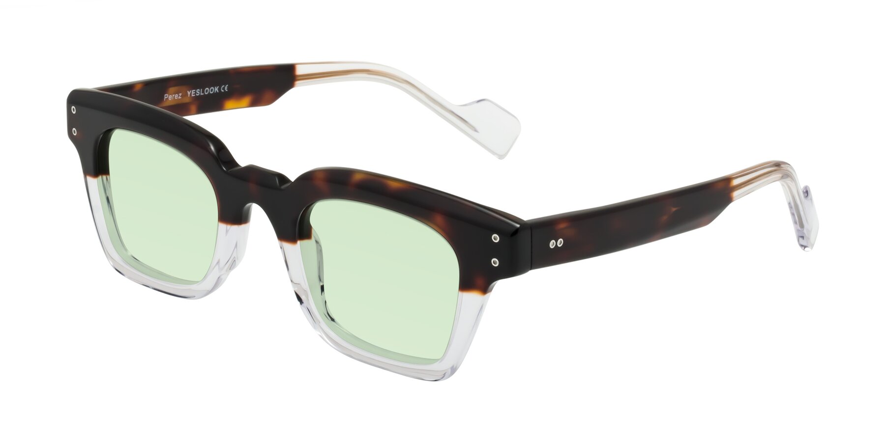 Angle of Perez in Dark Tortoise/Clear with Light Green Tinted Lenses