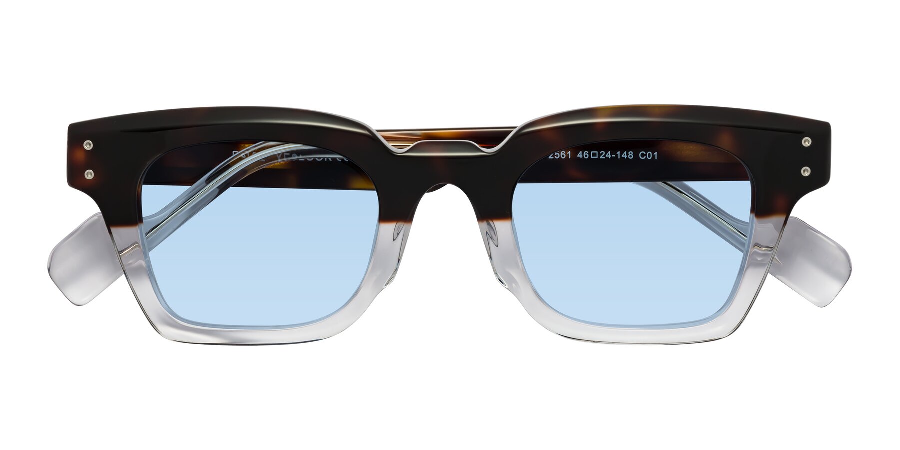 Folded Front of Perez in Dark Tortoise/Clear with Light Blue Tinted Lenses