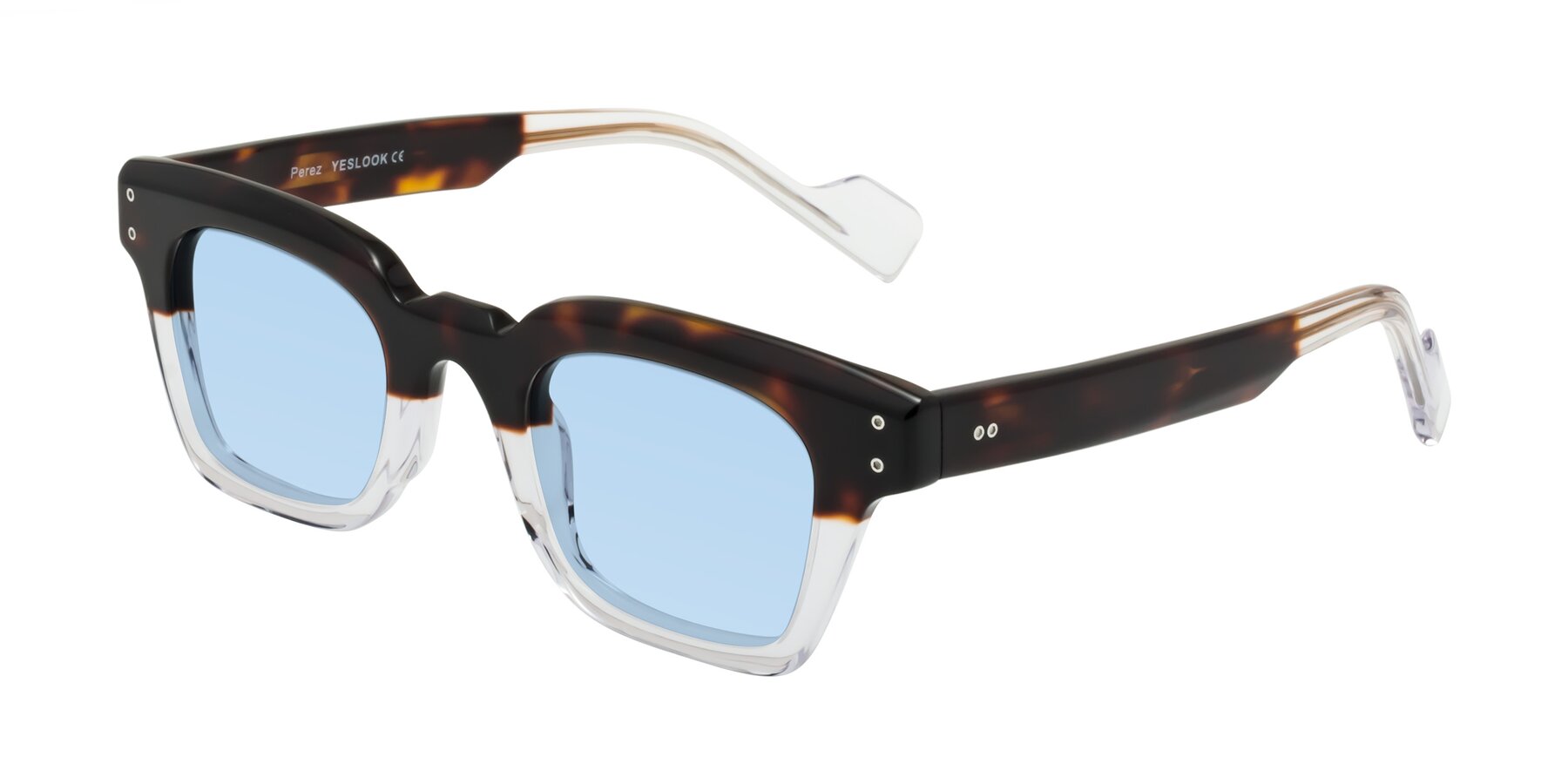 Angle of Perez in Dark Tortoise/Clear with Light Blue Tinted Lenses