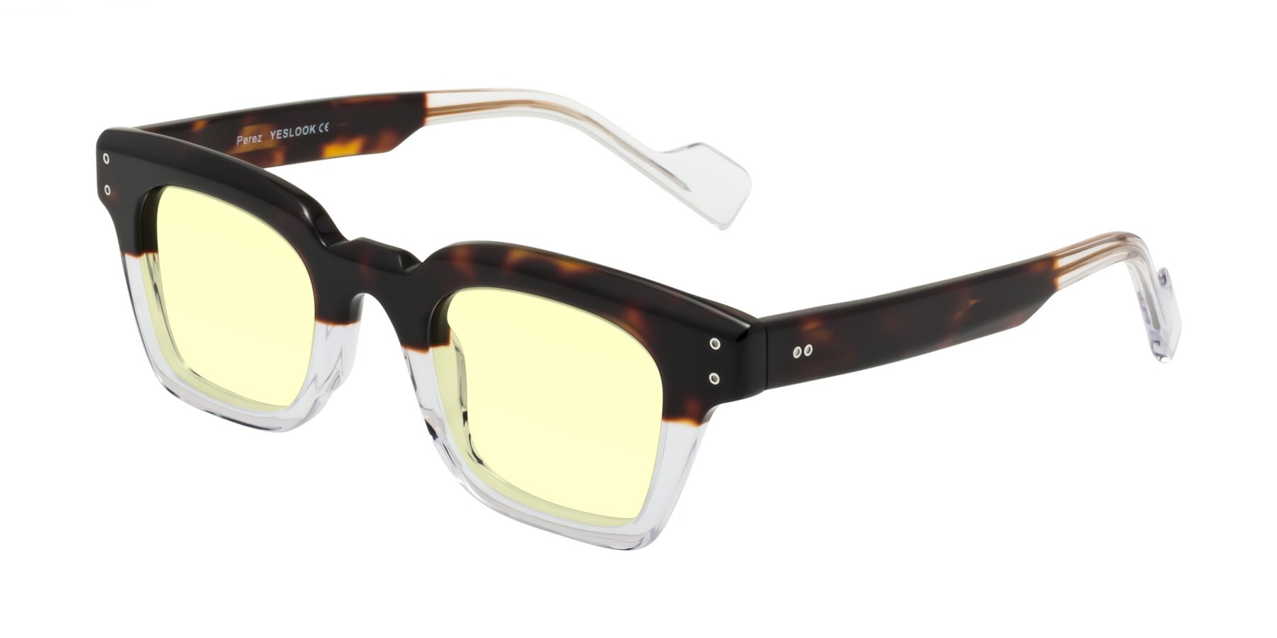 Angle of Perez in Dark Tortoise/Clear with Light Yellow Tinted Lenses