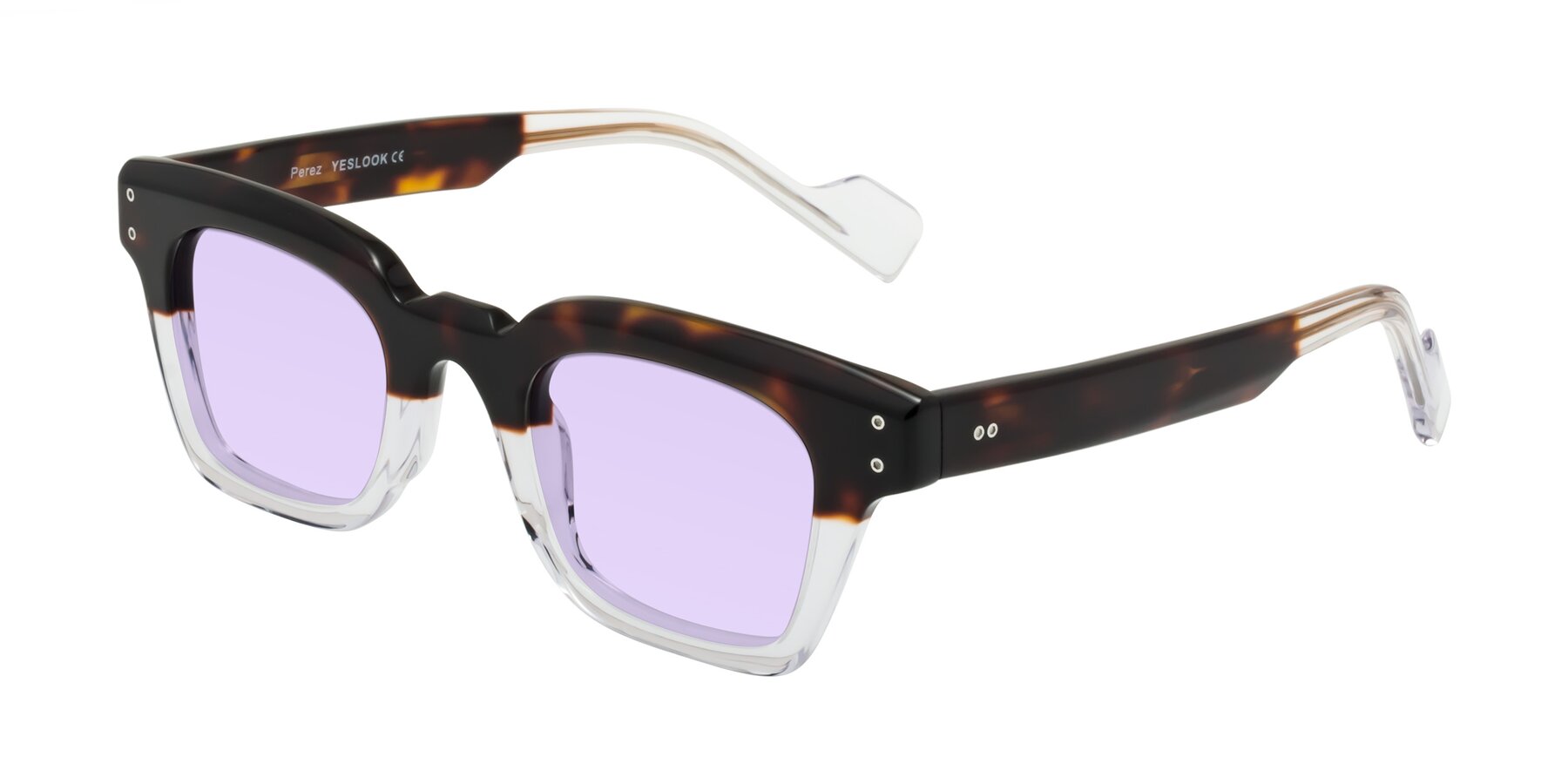Angle of Perez in Dark Tortoise/Clear with Light Purple Tinted Lenses