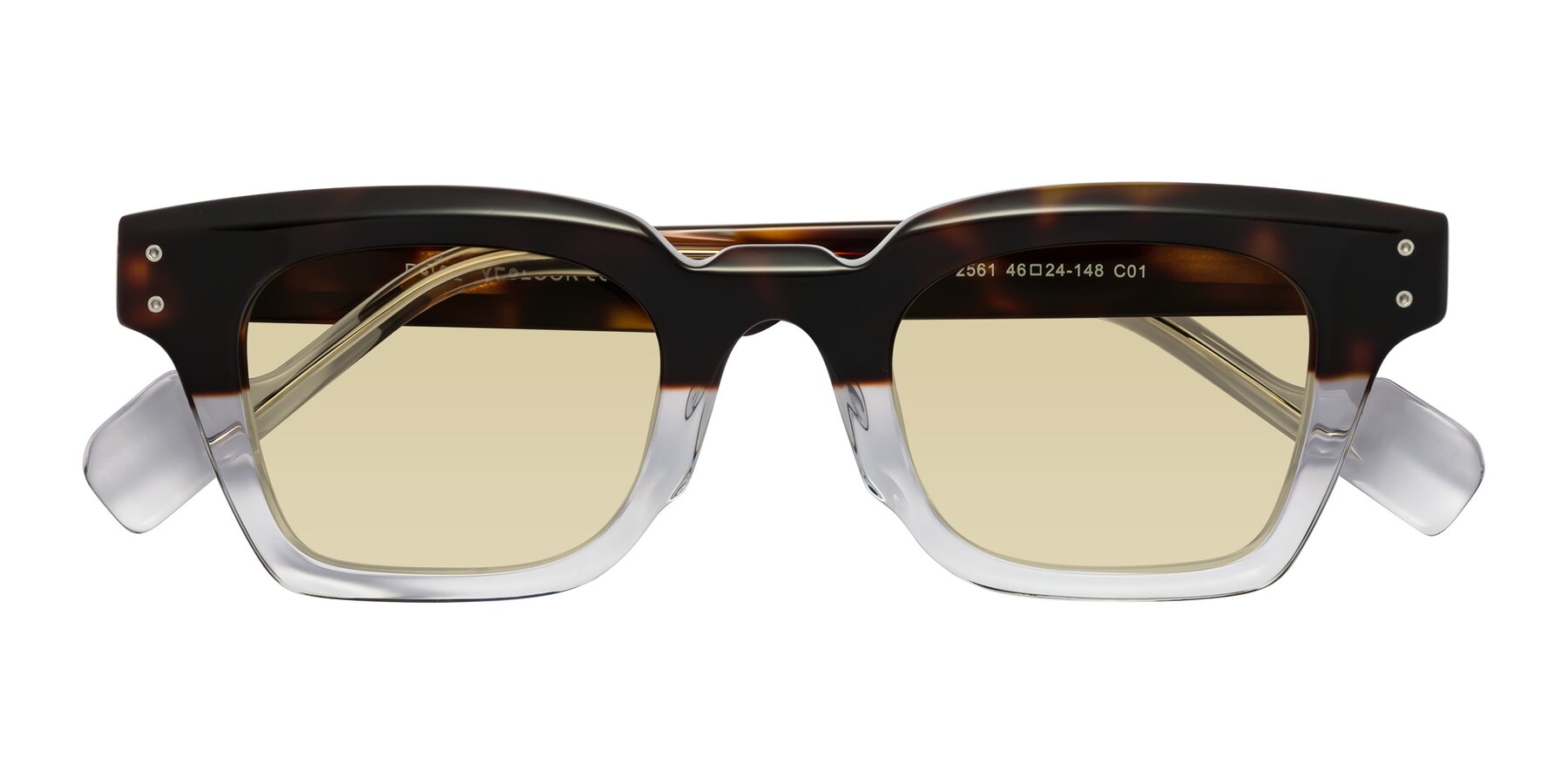Folded Front of Perez in Dark Tortoise/Clear with Light Champagne Tinted Lenses