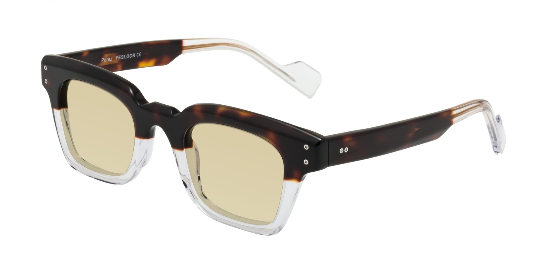 Angle of Perez in Dark Tortoise/Clear with Light Champagne Tinted Lenses