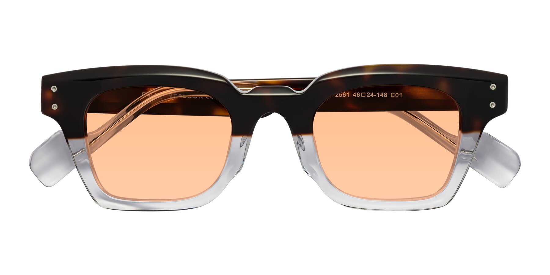 Folded Front of Perez in Dark Tortoise/Clear with Light Orange Tinted Lenses