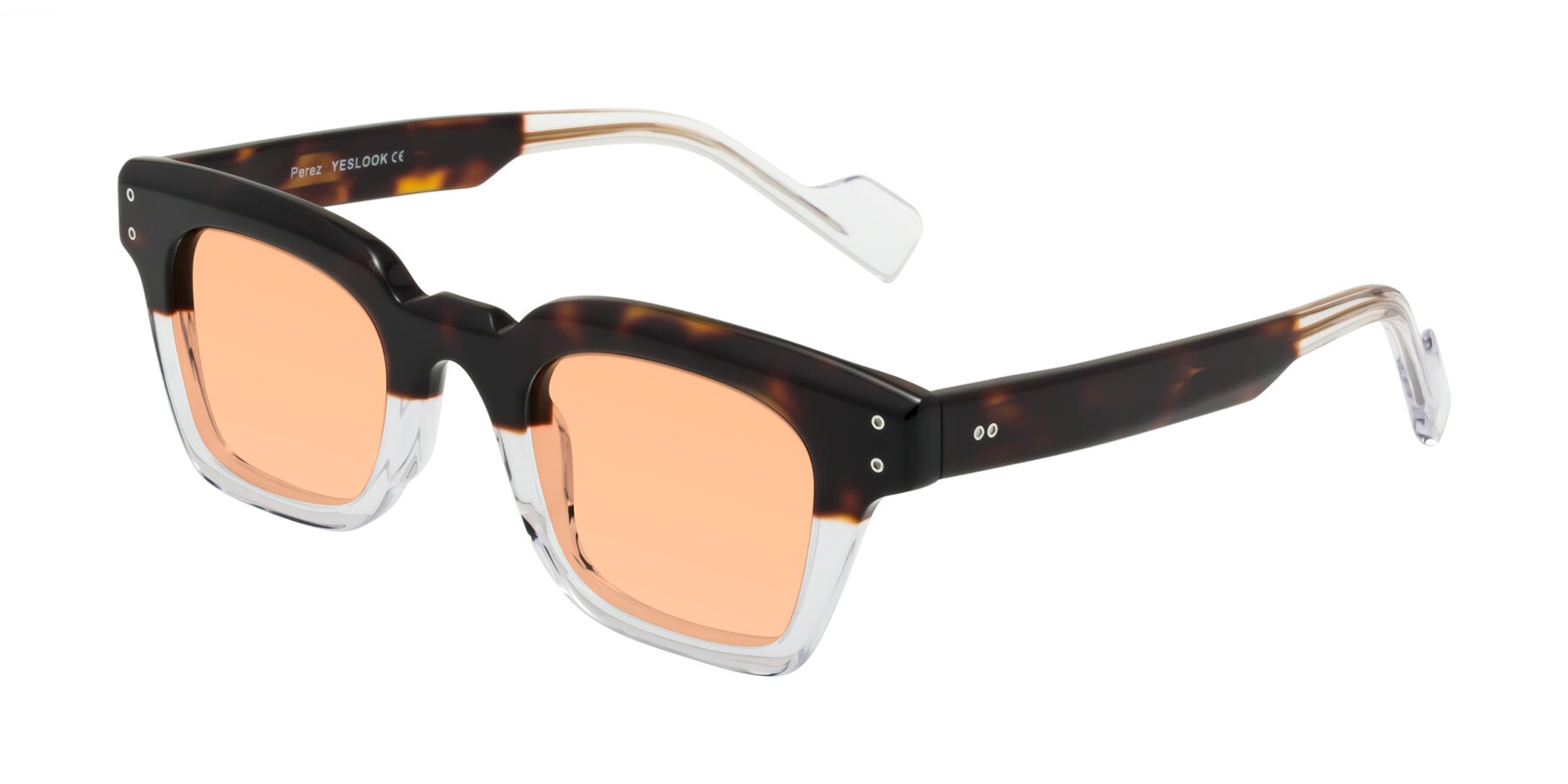 Angle of Perez in Dark Tortoise/Clear with Light Orange Tinted Lenses