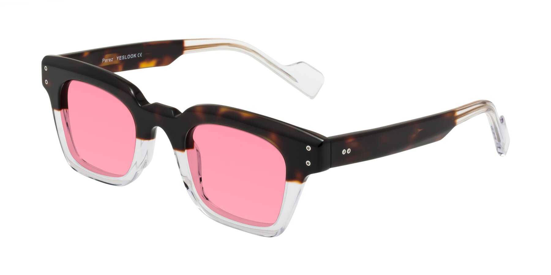 Angle of Perez in Dark Tortoise/Clear with Pink Tinted Lenses