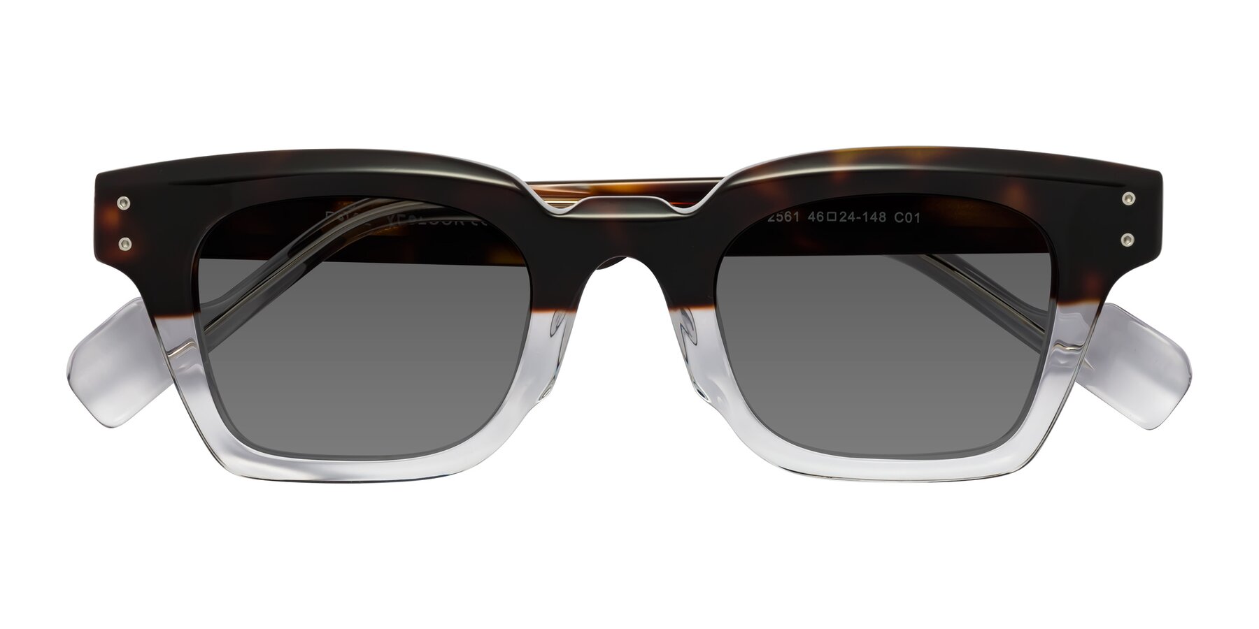 Folded Front of Perez in Dark Tortoise/Clear with Medium Gray Tinted Lenses