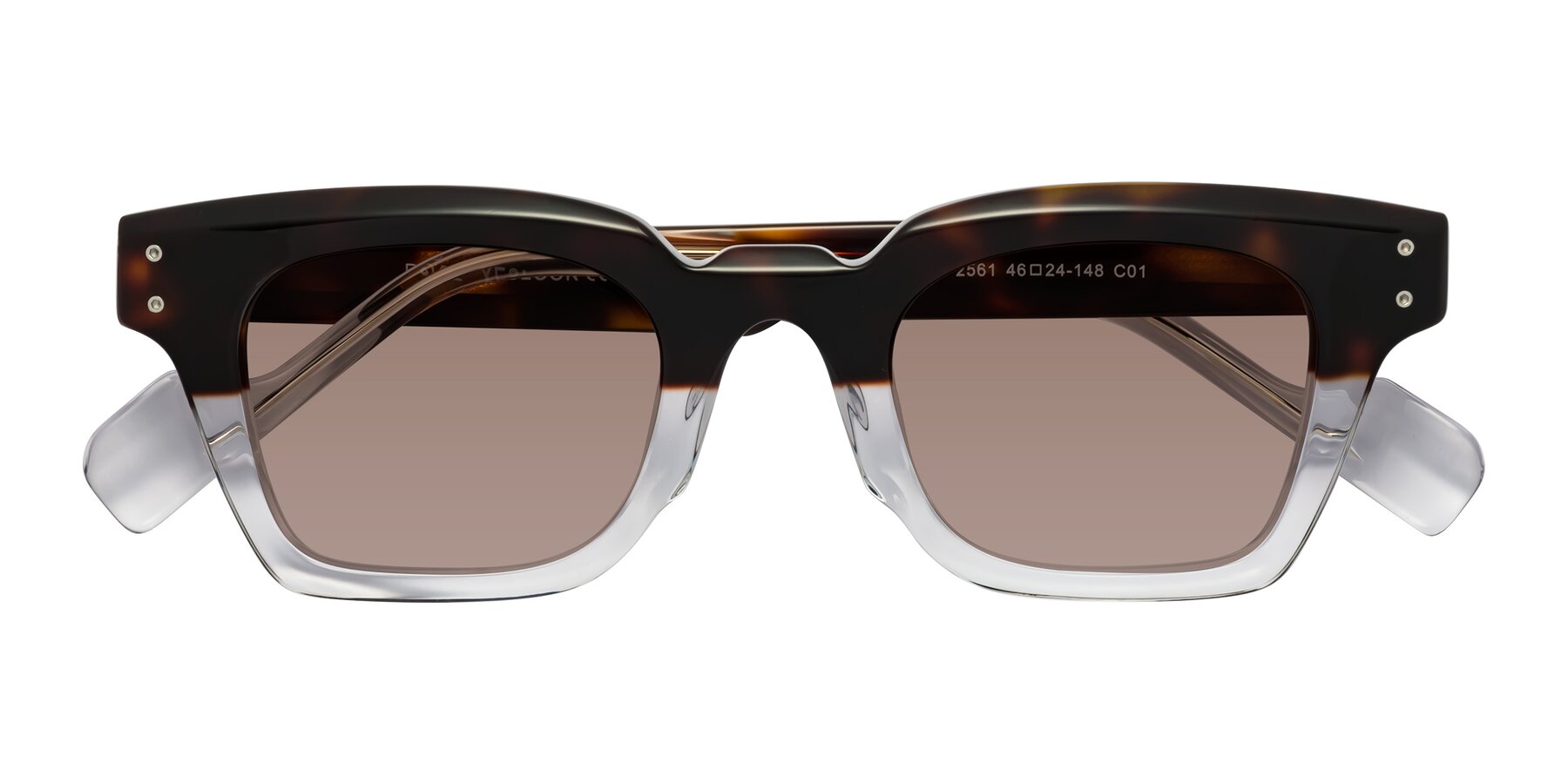 Folded Front of Perez in Dark Tortoise/Clear with Medium Brown Tinted Lenses