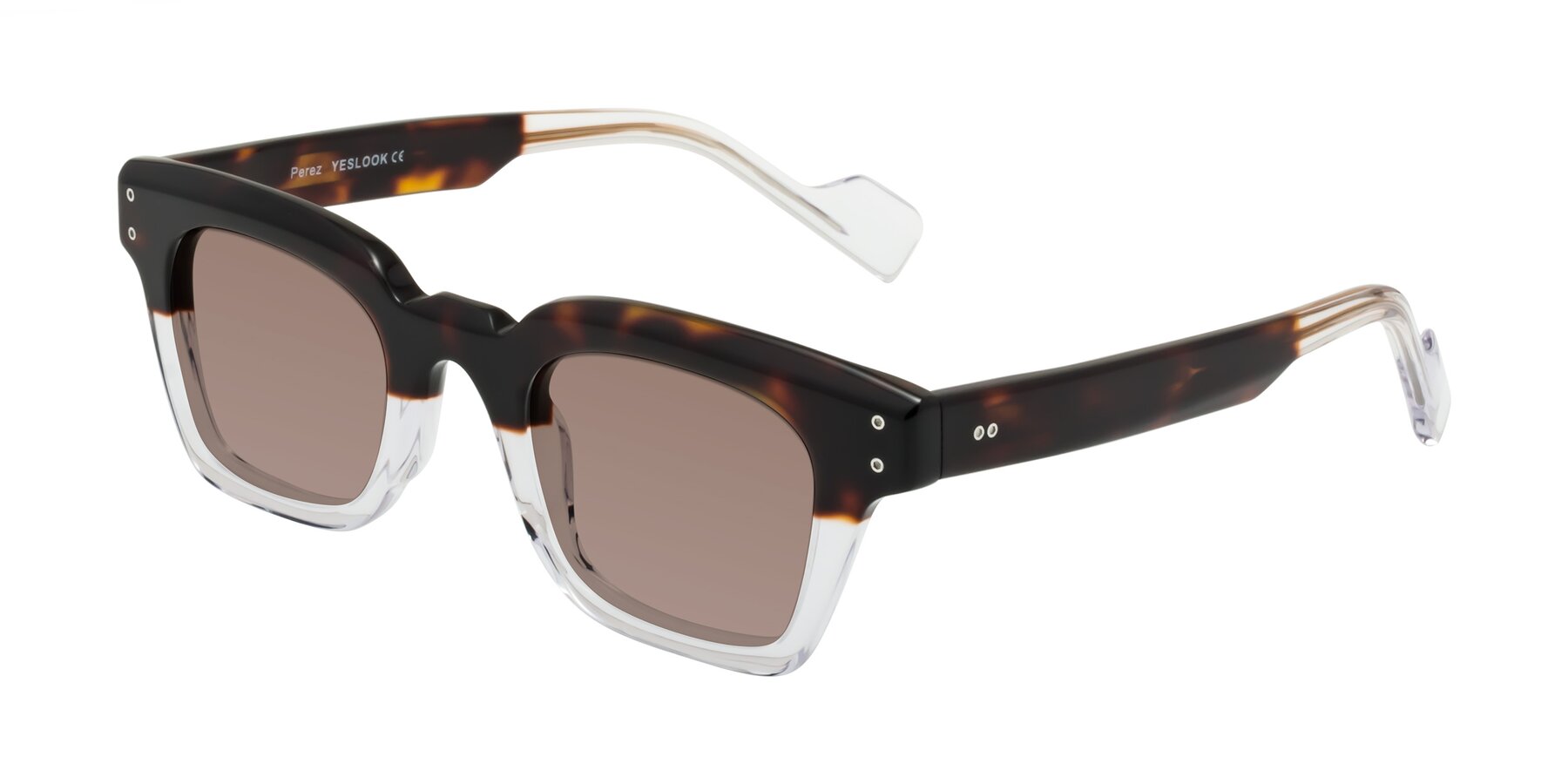 Angle of Perez in Dark Tortoise/Clear with Medium Brown Tinted Lenses