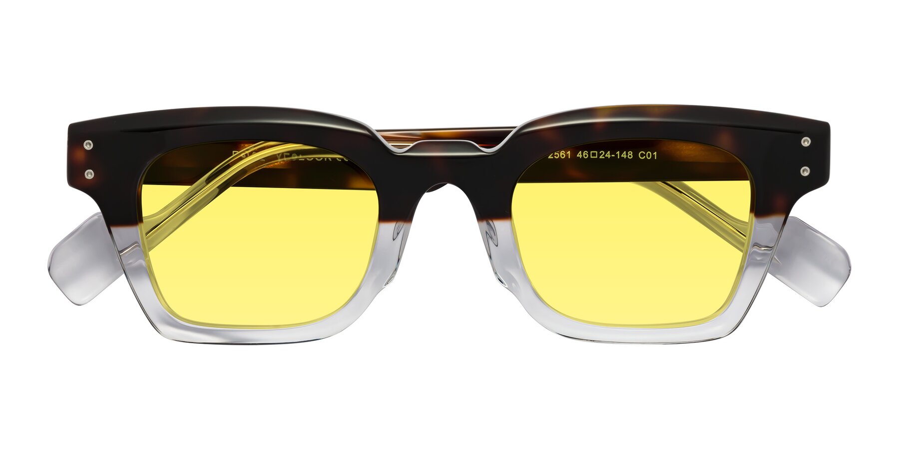 Folded Front of Perez in Dark Tortoise/Clear with Medium Yellow Tinted Lenses