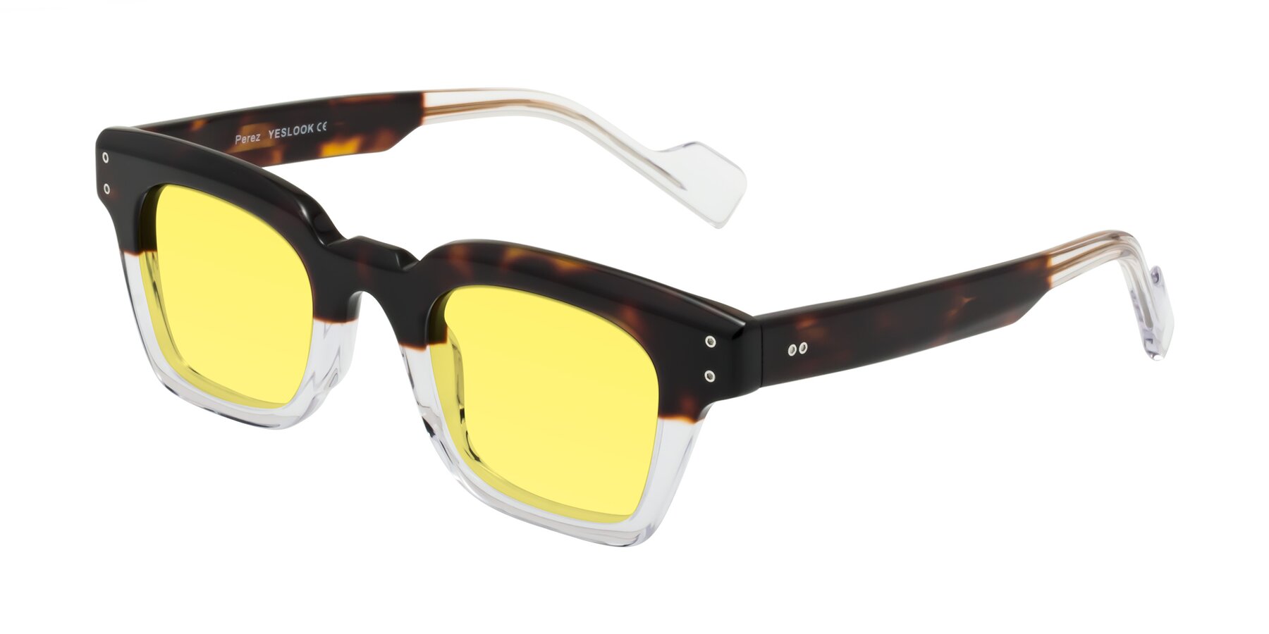 Angle of Perez in Dark Tortoise/Clear with Medium Yellow Tinted Lenses