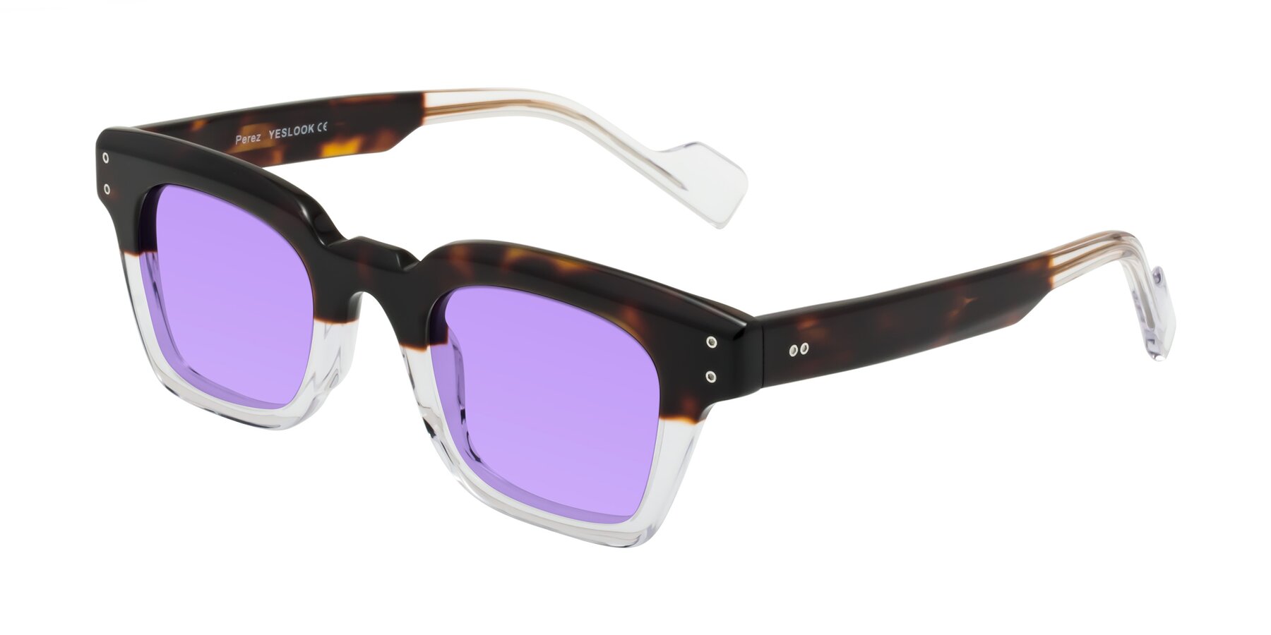 Angle of Perez in Dark Tortoise/Clear with Medium Purple Tinted Lenses