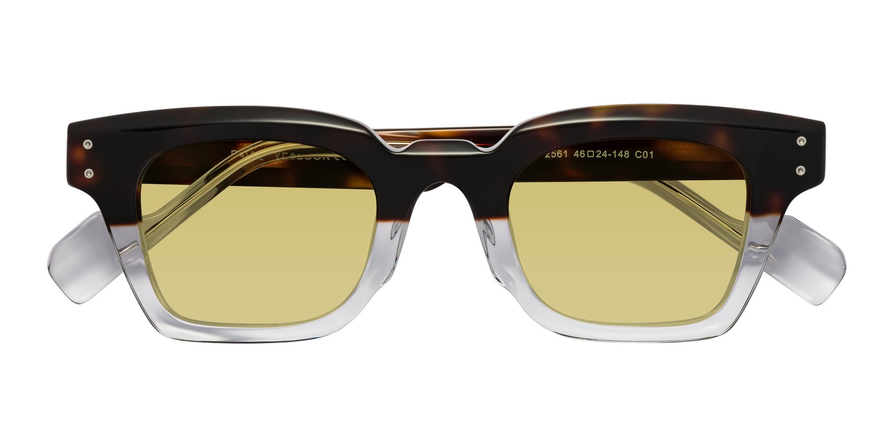 Folded Front of Perez in Dark Tortoise/Clear with Medium Champagne Tinted Lenses