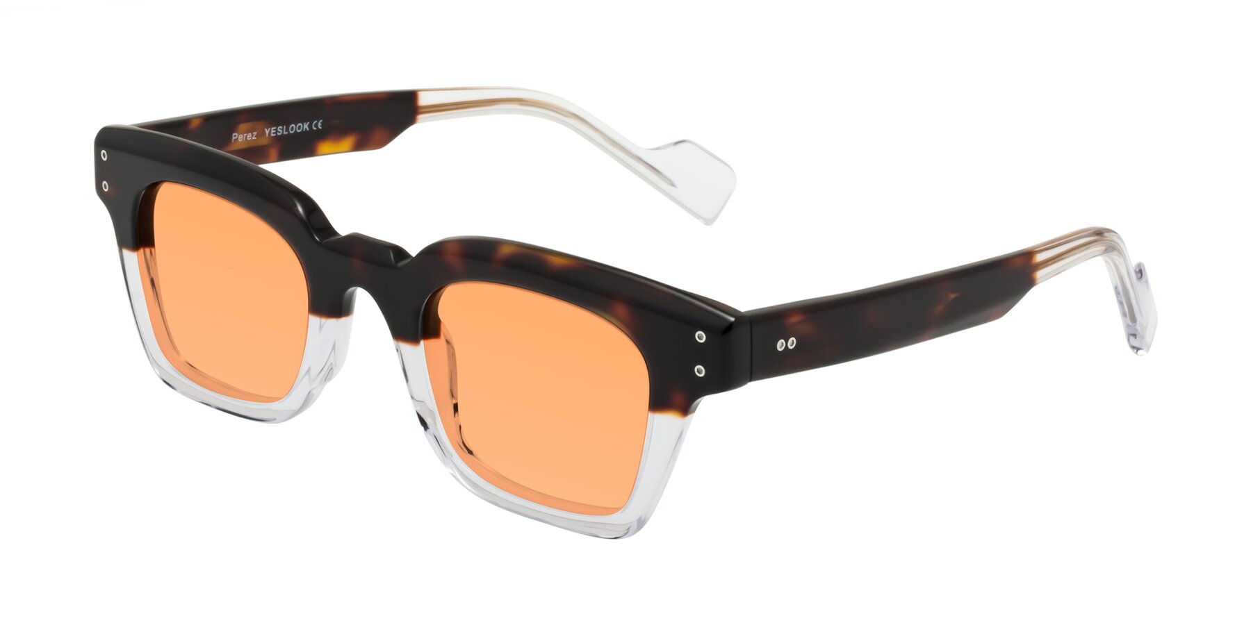 Angle of Perez in Dark Tortoise/Clear with Medium Orange Tinted Lenses