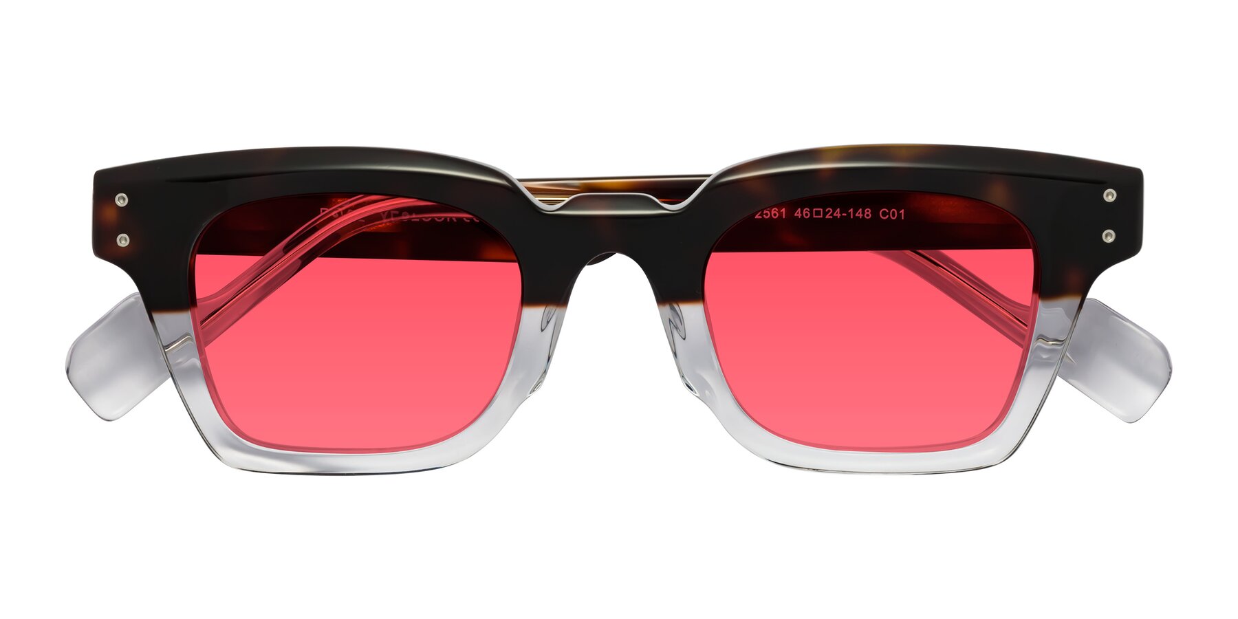 Folded Front of Perez in Dark Tortoise/Clear with Red Tinted Lenses