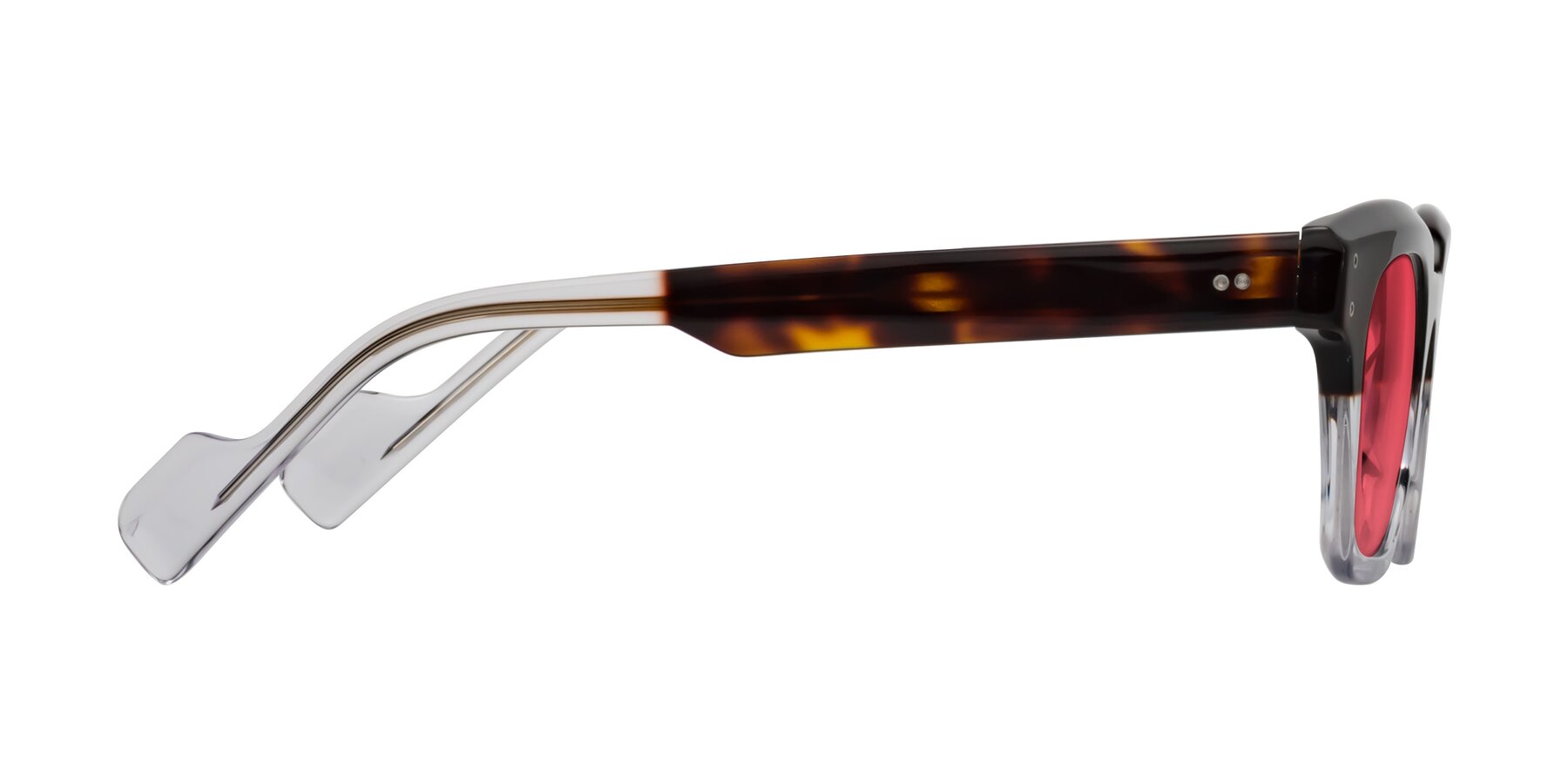 Side of Perez in Dark Tortoise/Clear with Red Tinted Lenses