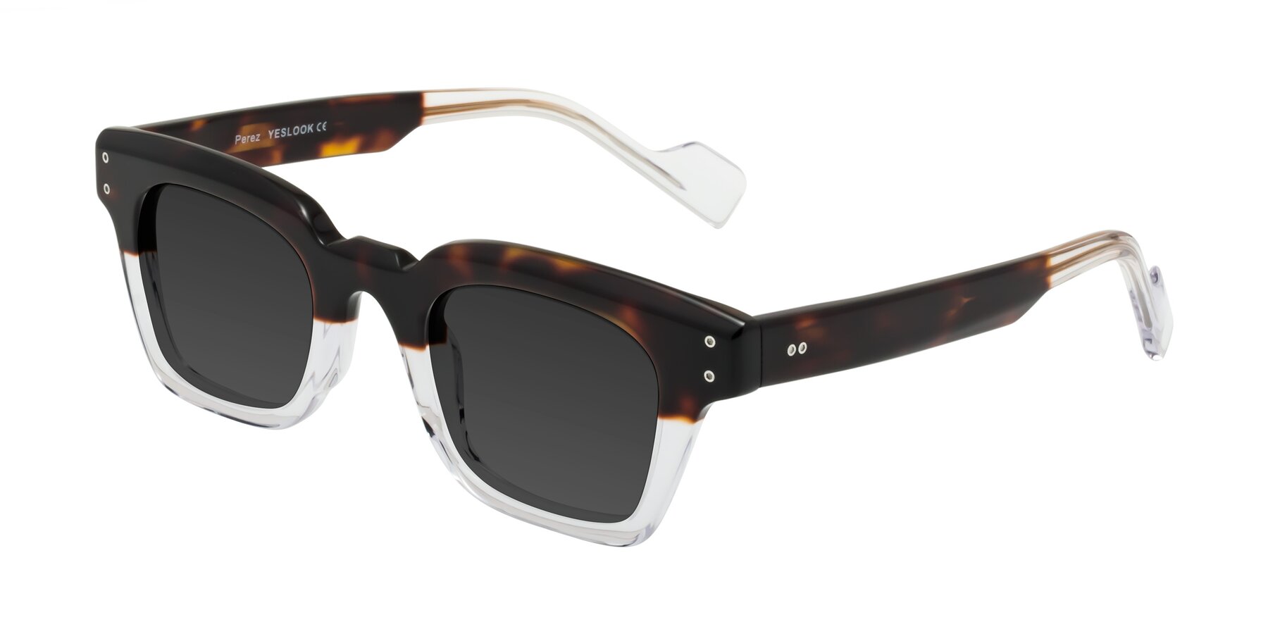 Angle of Perez in Dark Tortoise/Clear with Gray Tinted Lenses