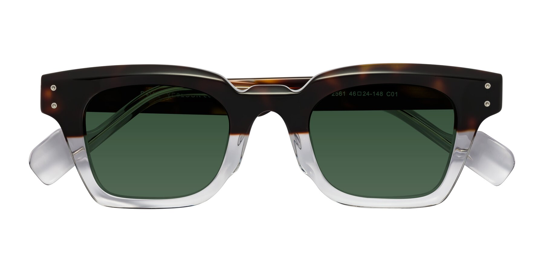 Folded Front of Perez in Dark Tortoise/Clear with Green Tinted Lenses