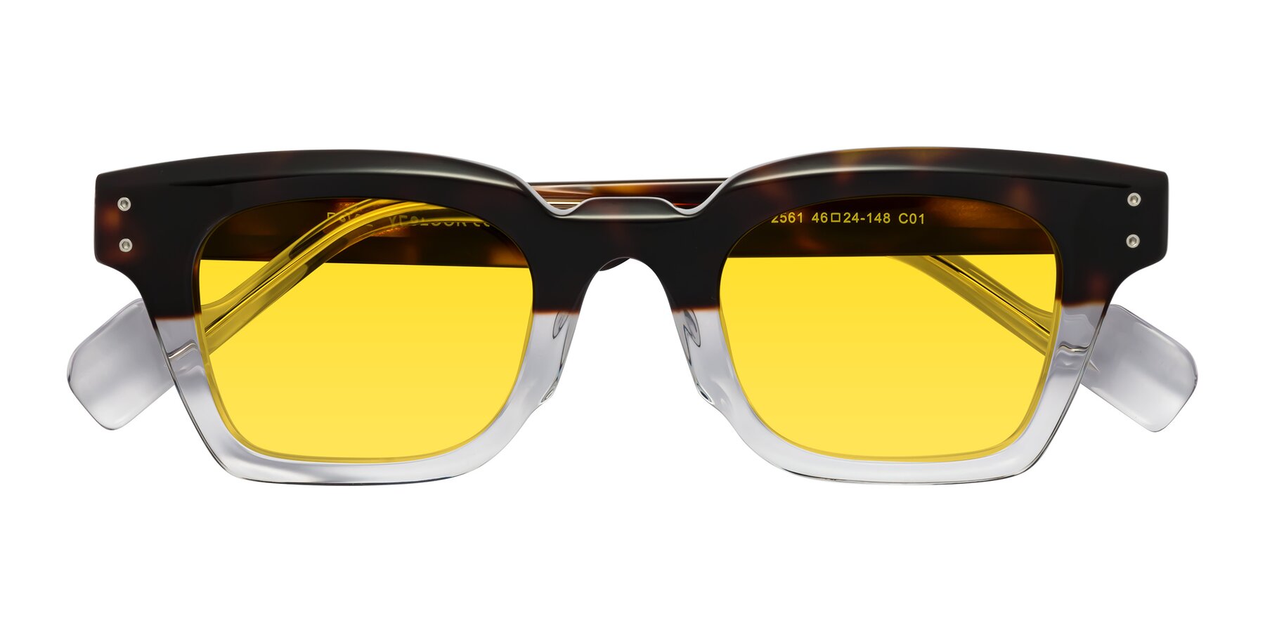 Folded Front of Perez in Dark Tortoise/Clear with Yellow Tinted Lenses