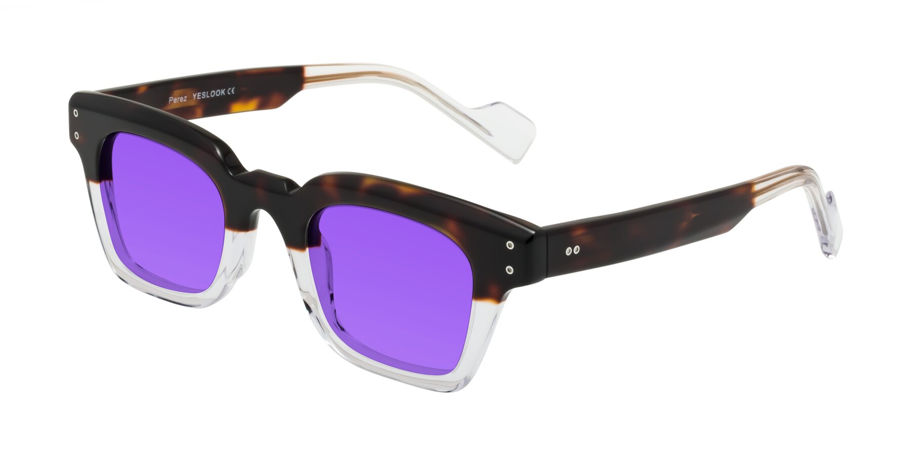 Angle of Perez in Dark Tortoise/Clear with Purple Tinted Lenses