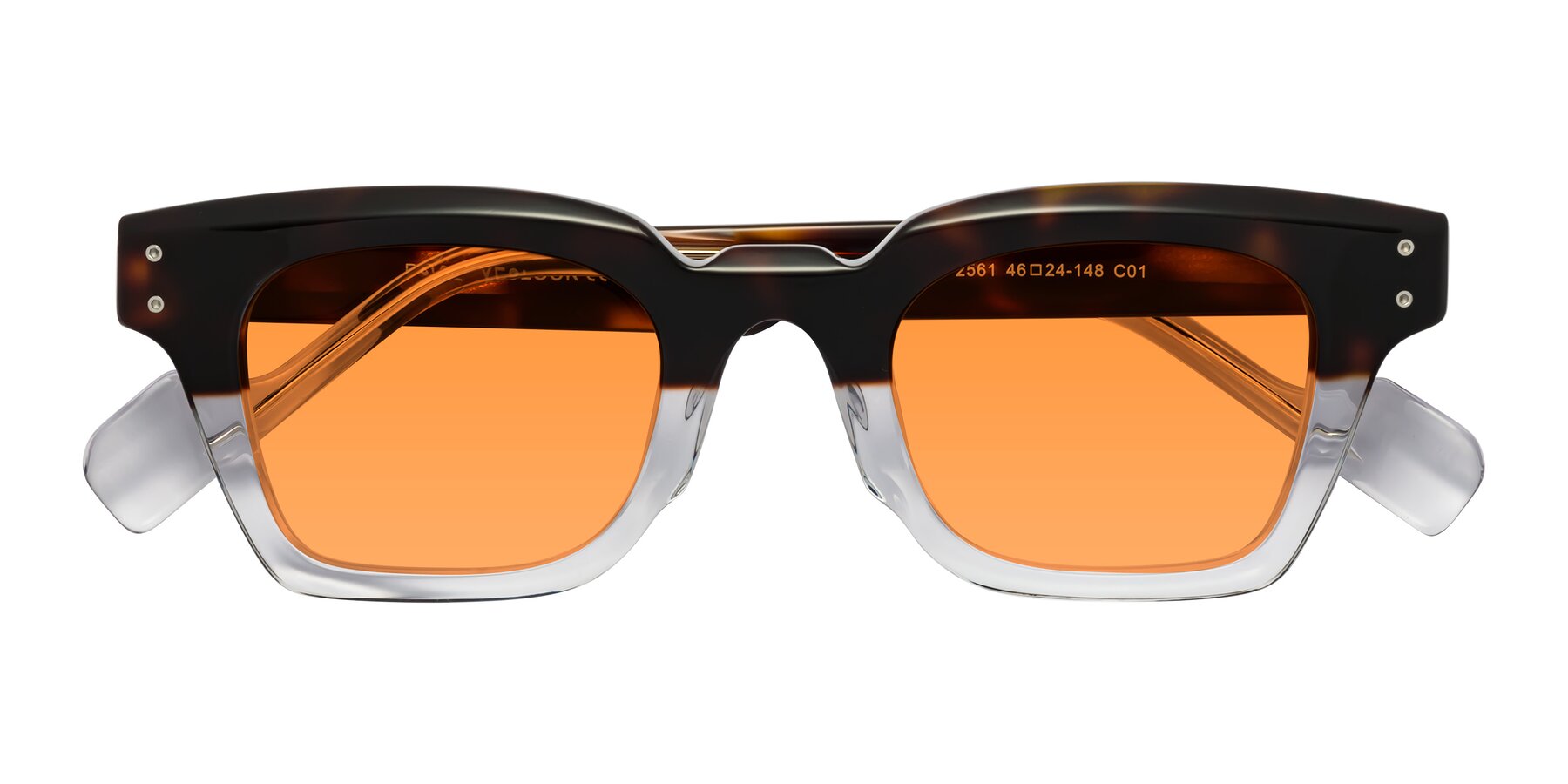 Folded Front of Perez in Dark Tortoise/Clear with Orange Tinted Lenses
