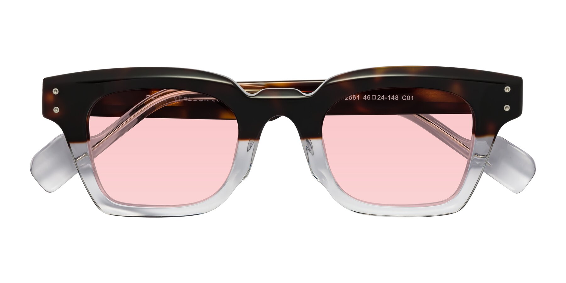 Folded Front of Perez in Dark Tortoise/Clear with Light Garnet Tinted Lenses