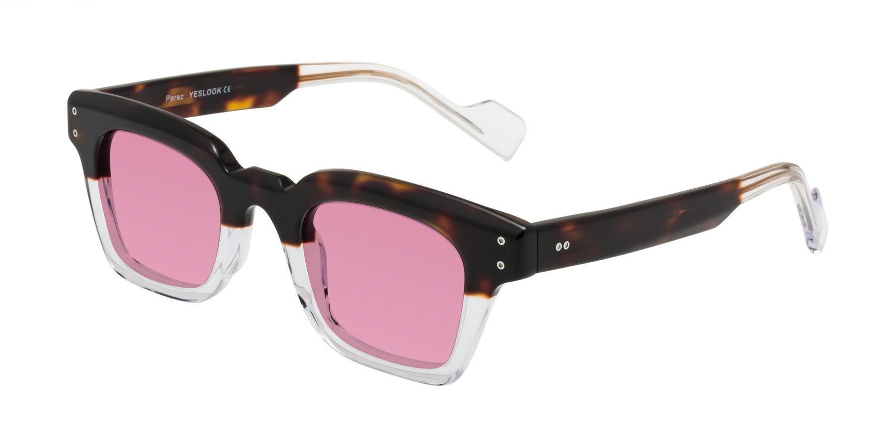 Angle of Perez in Dark Tortoise/Clear with Medium Wine Tinted Lenses