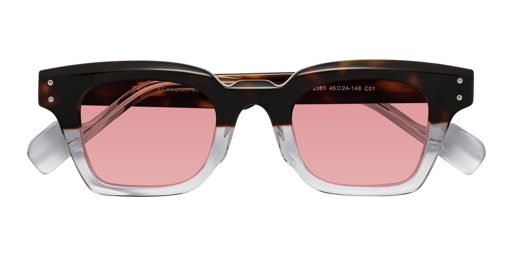 Folded Front of Perez in Dark Tortoise/Clear with Medium Garnet Tinted Lenses