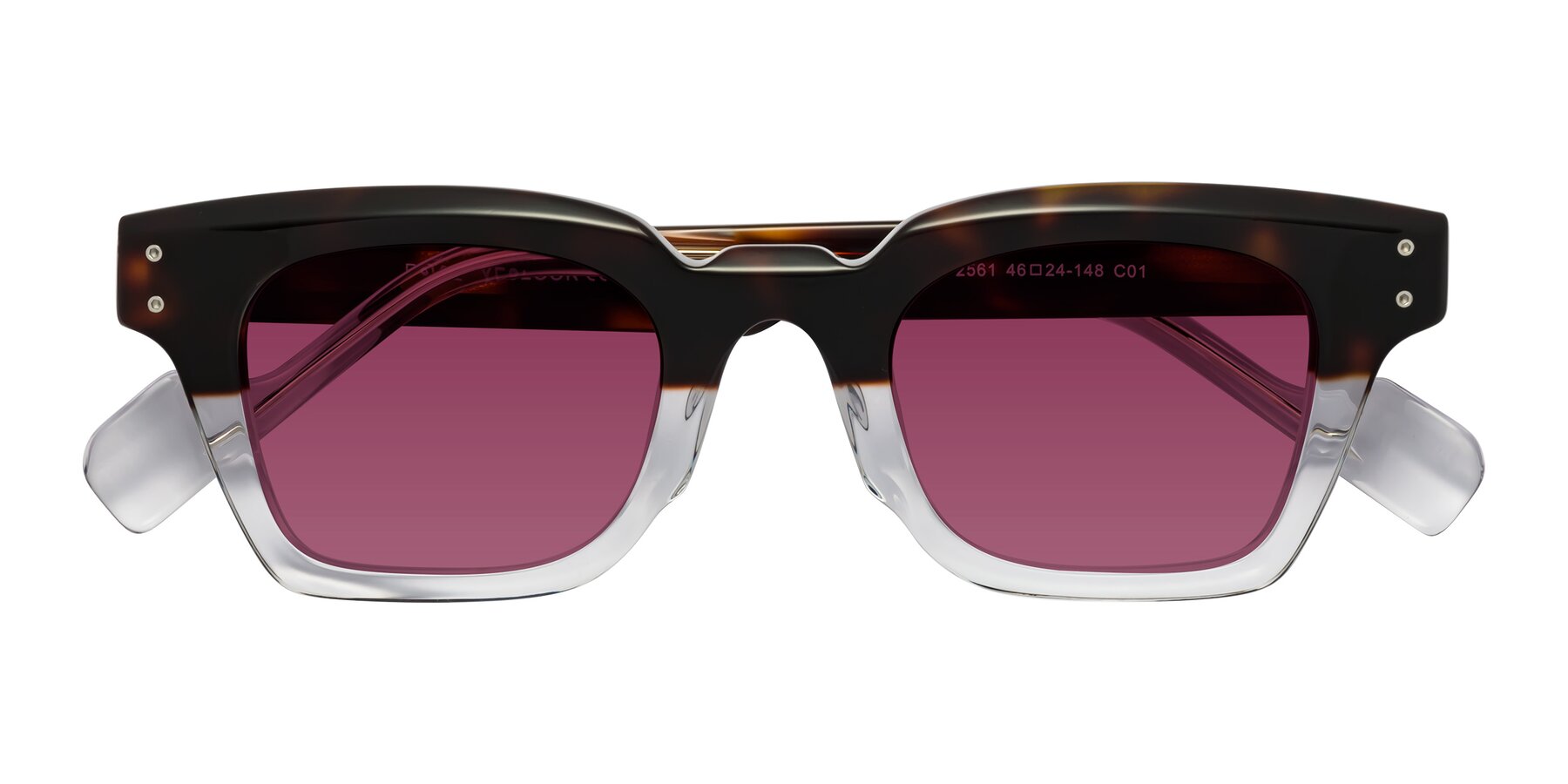 Folded Front of Perez in Dark Tortoise/Clear with Wine Tinted Lenses