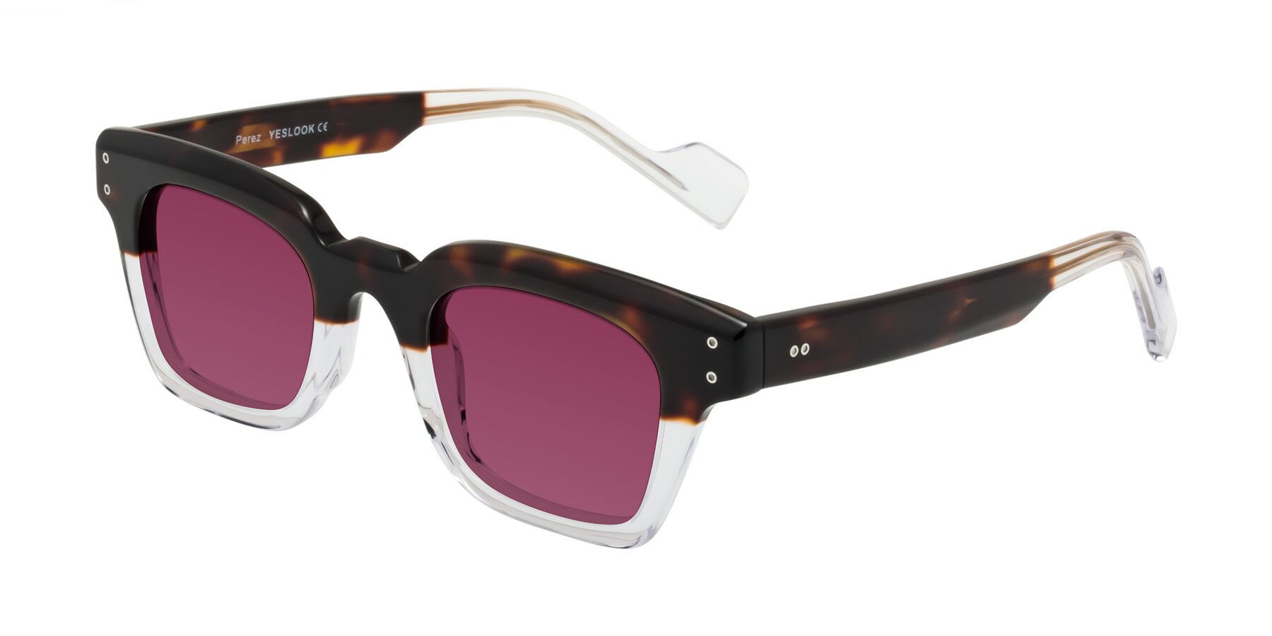 Angle of Perez in Dark Tortoise/Clear with Wine Tinted Lenses