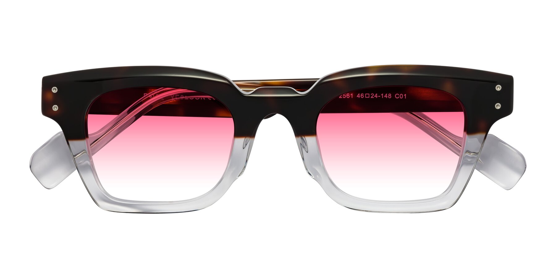Folded Front of Perez in Dark Tortoise/Clear with Pink Gradient Lenses