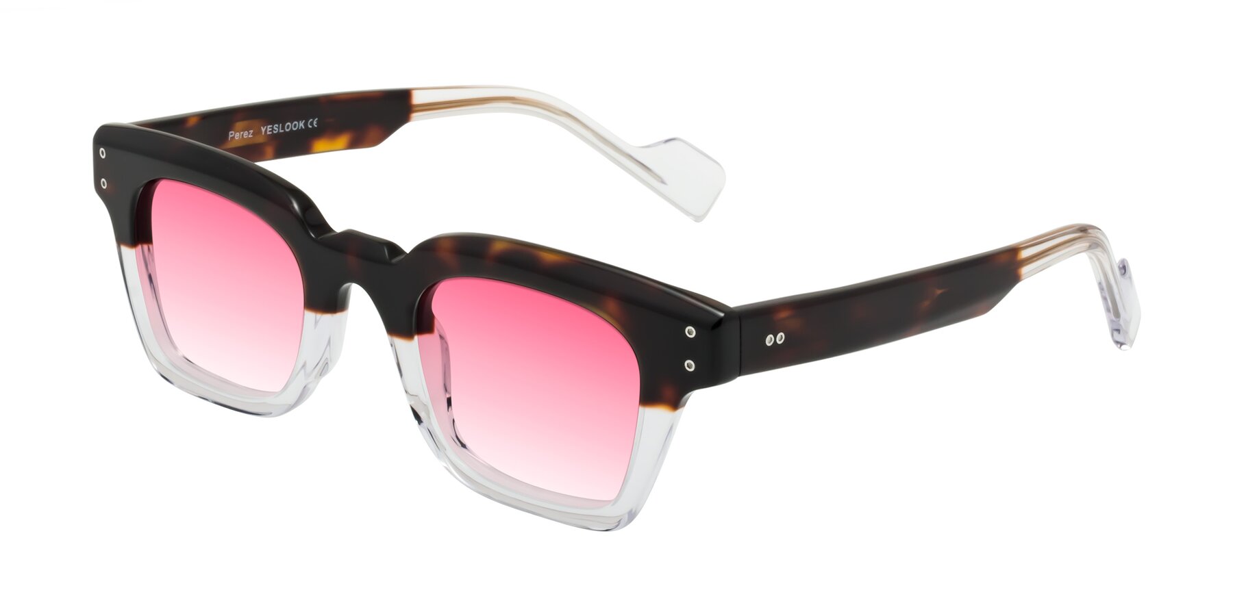 Angle of Perez in Dark Tortoise/Clear with Pink Gradient Lenses