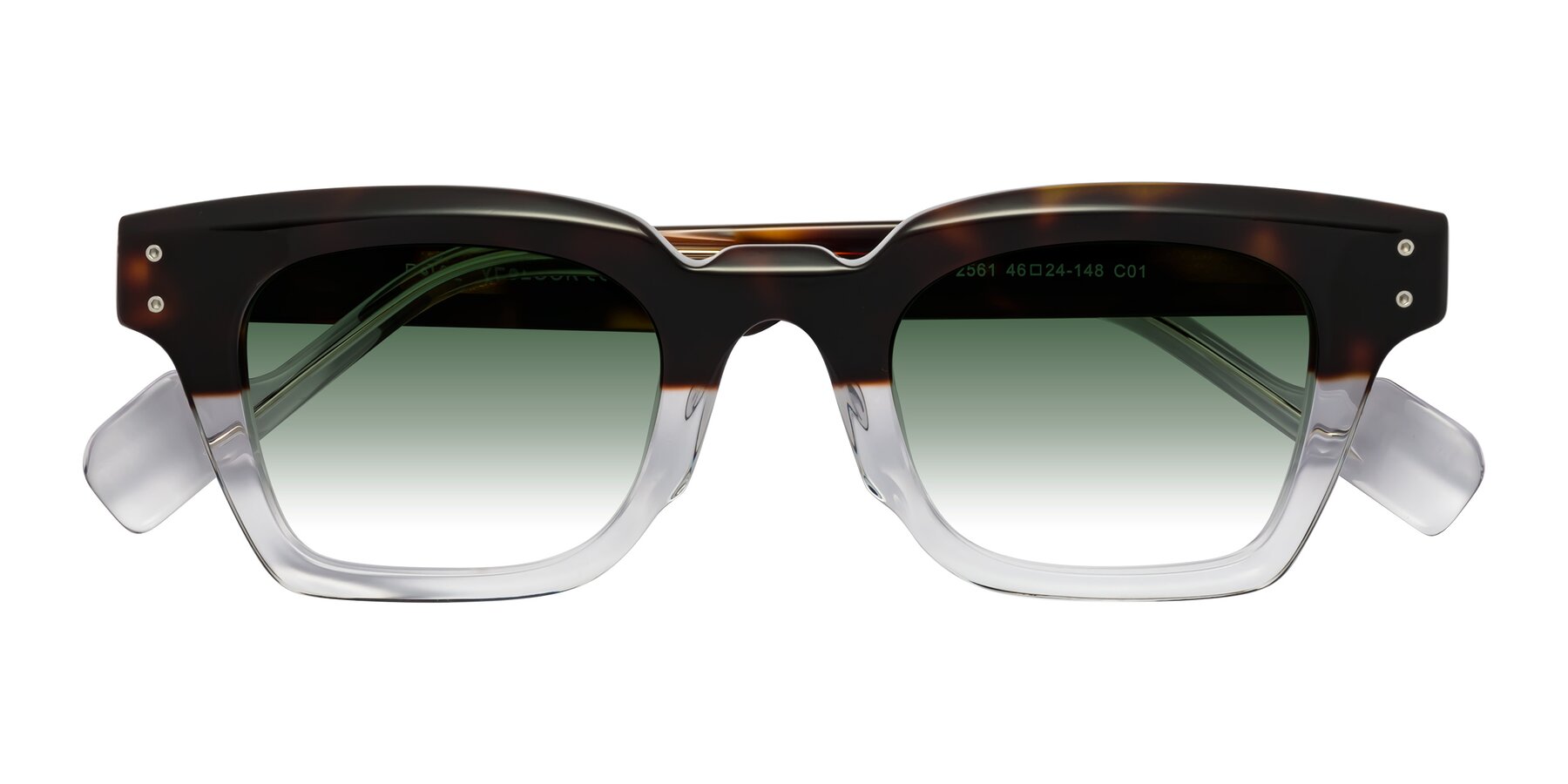 Folded Front of Perez in Dark Tortoise/Clear with Green Gradient Lenses