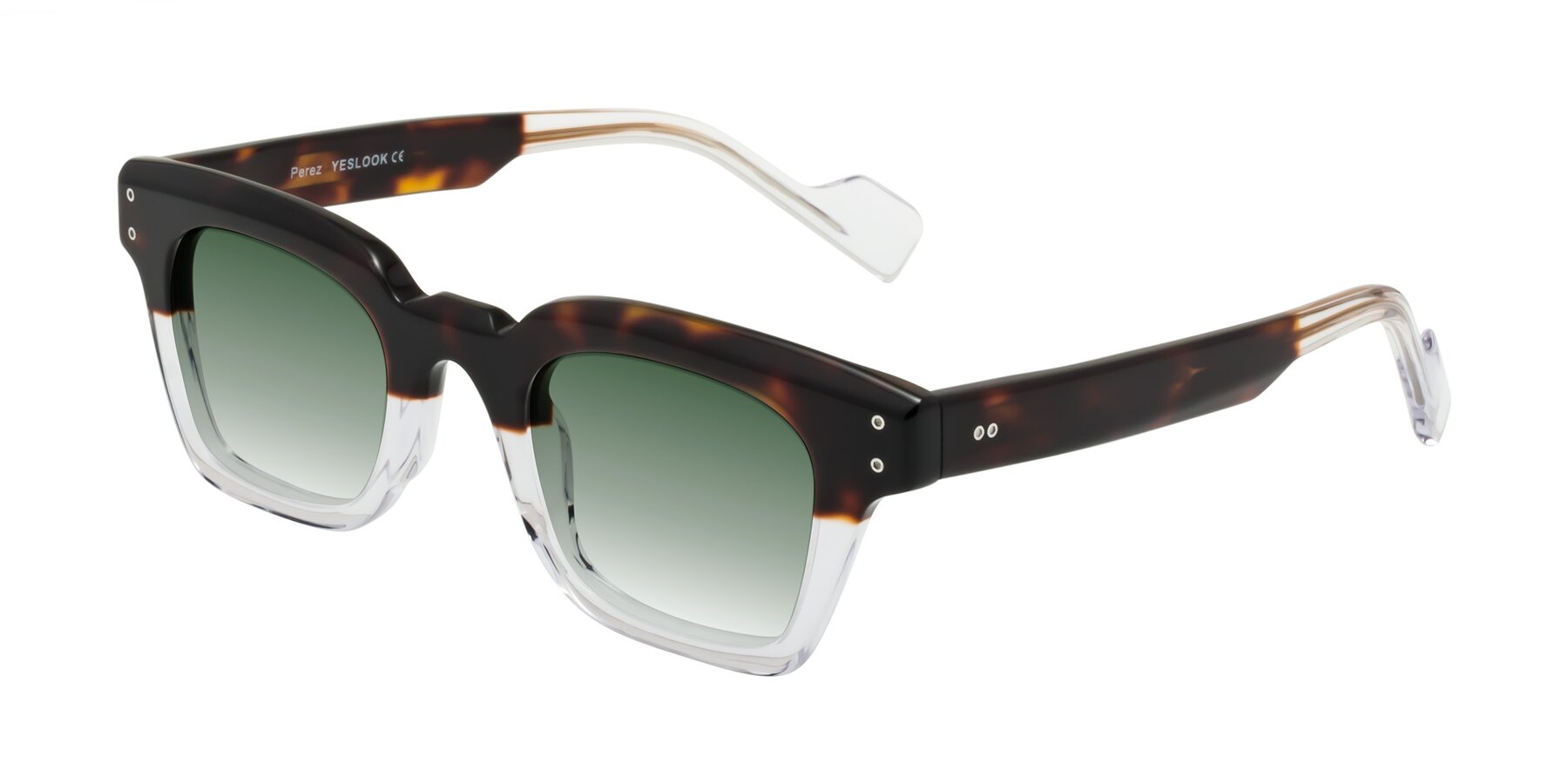 Angle of Perez in Dark Tortoise/Clear with Green Gradient Lenses