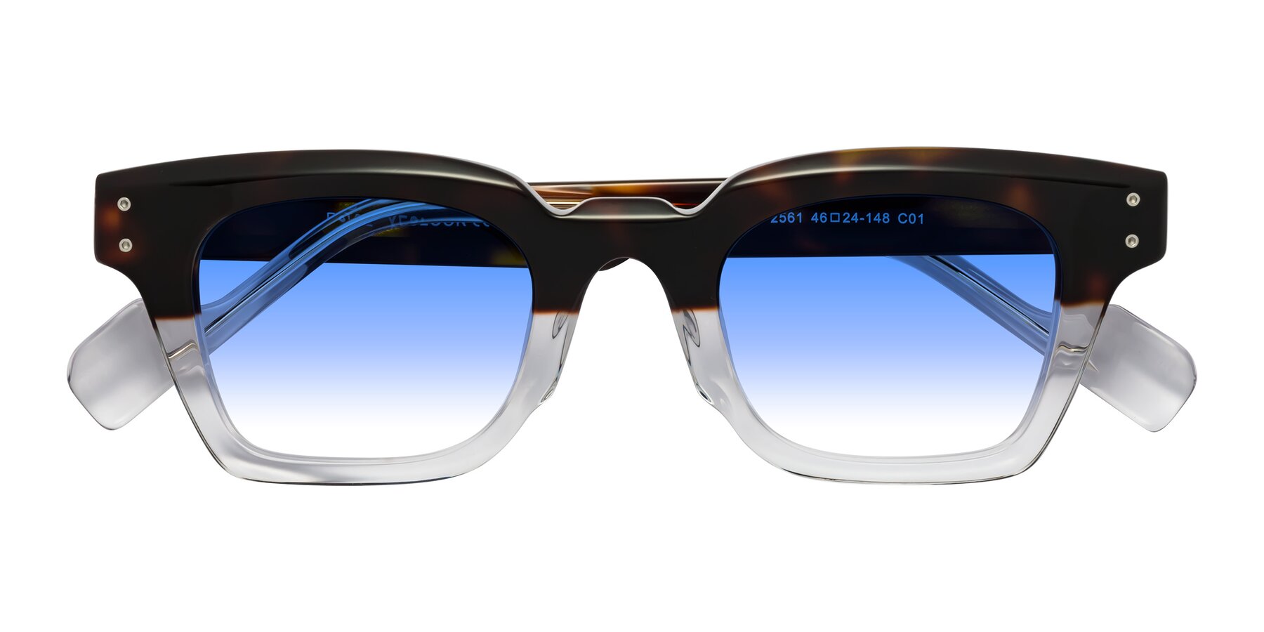 Folded Front of Perez in Dark Tortoise/Clear with Blue Gradient Lenses