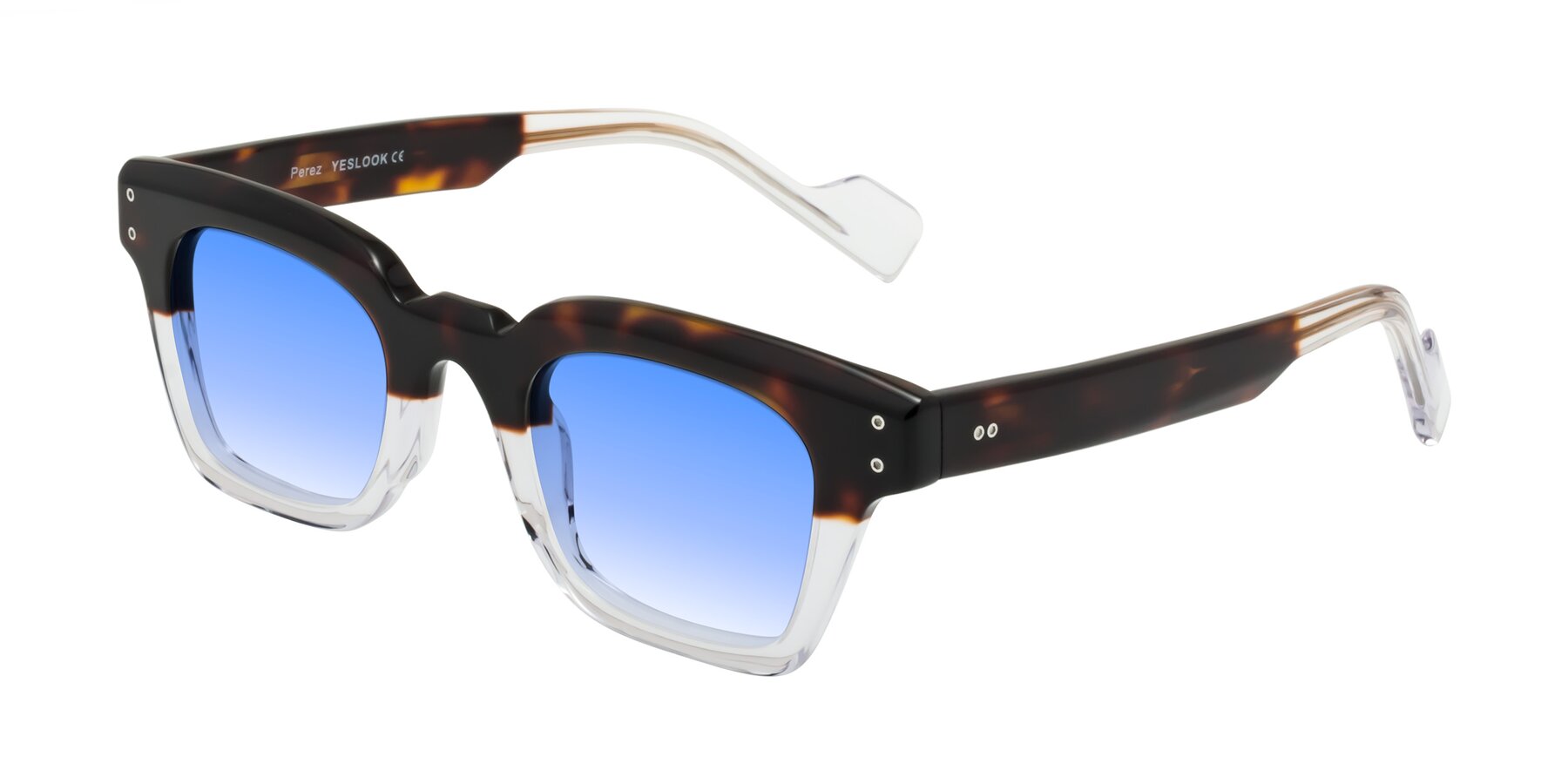Angle of Perez in Dark Tortoise/Clear with Blue Gradient Lenses