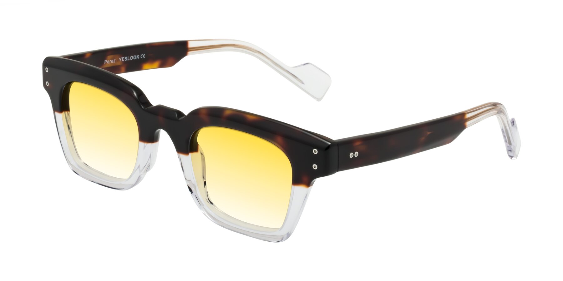 Angle of Perez in Dark Tortoise/Clear with Yellow Gradient Lenses
