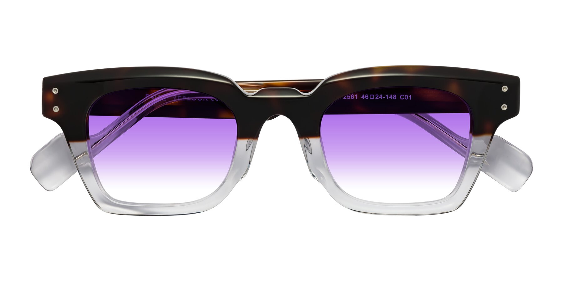 Folded Front of Perez in Dark Tortoise/Clear with Purple Gradient Lenses