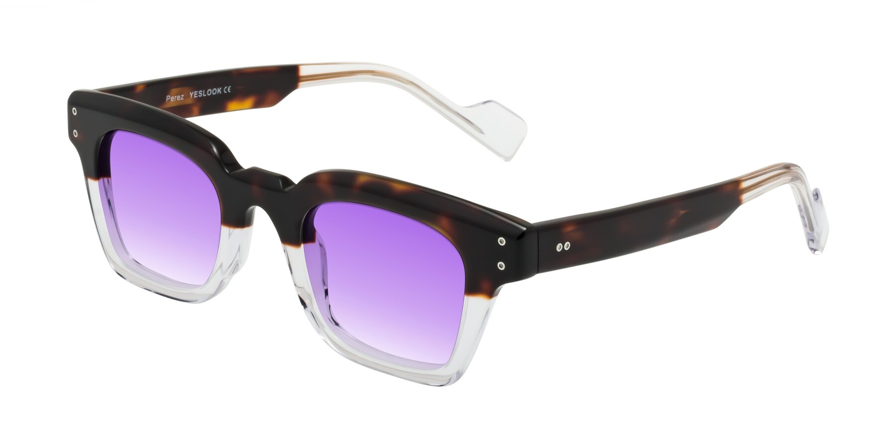 Angle of Perez in Dark Tortoise/Clear with Purple Gradient Lenses