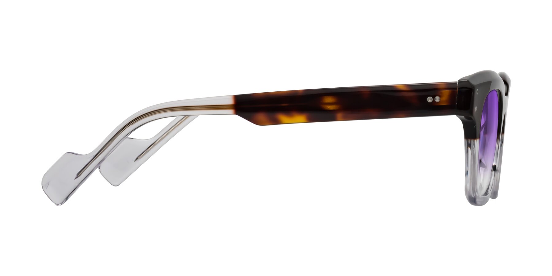 Side of Perez in Dark Tortoise/Clear with Purple Gradient Lenses