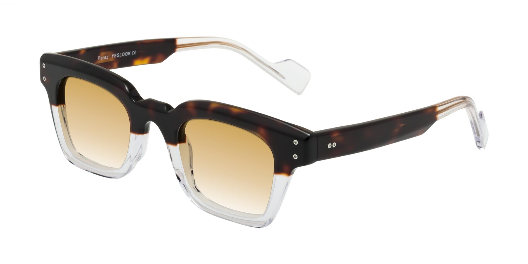 Angle of Perez in Dark Tortoise/Clear with Champagne Gradient Lenses