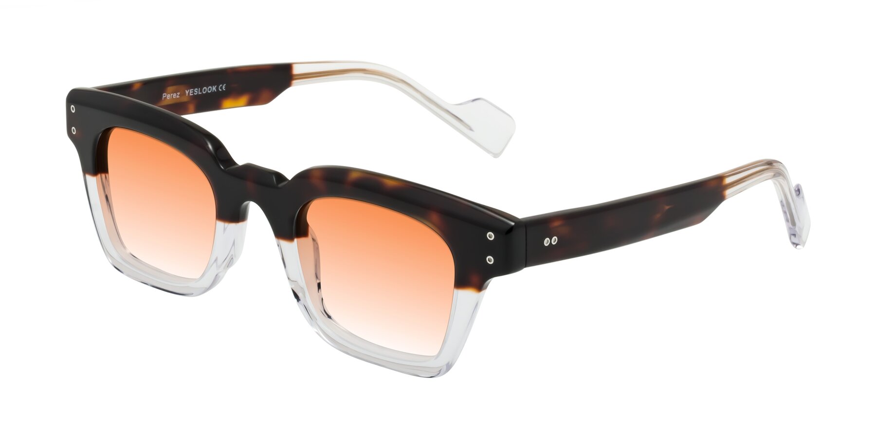 Angle of Perez in Dark Tortoise/Clear with Orange Gradient Lenses